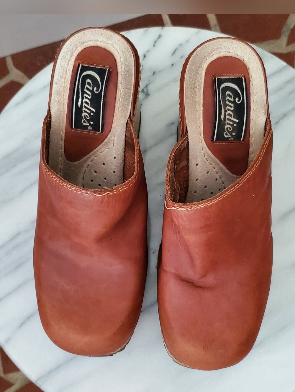 Vintage Candie's Iconic Wooden Platform Leather Mule Clogs - Picture 9 of 13